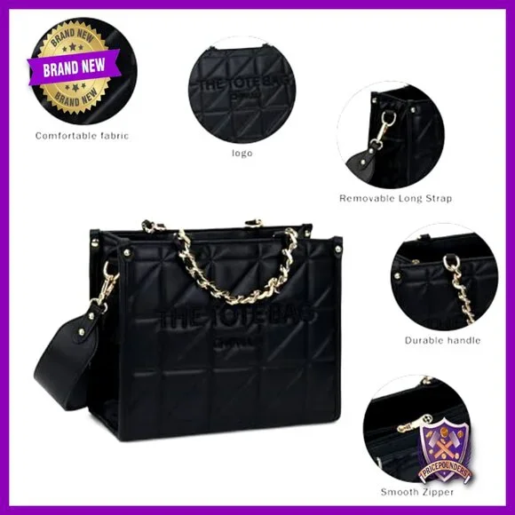 Quilted Tote Bag with Detachable Shoulder Strap Elegant Retro Minimal Purse - Picture 4 of 6